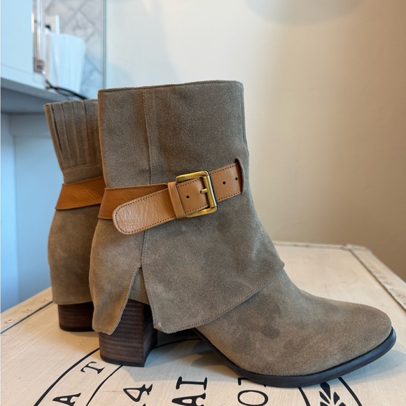 Chocolat Blu Taupe Suede Ankle Boots with Buckle - Picture 1 of 5